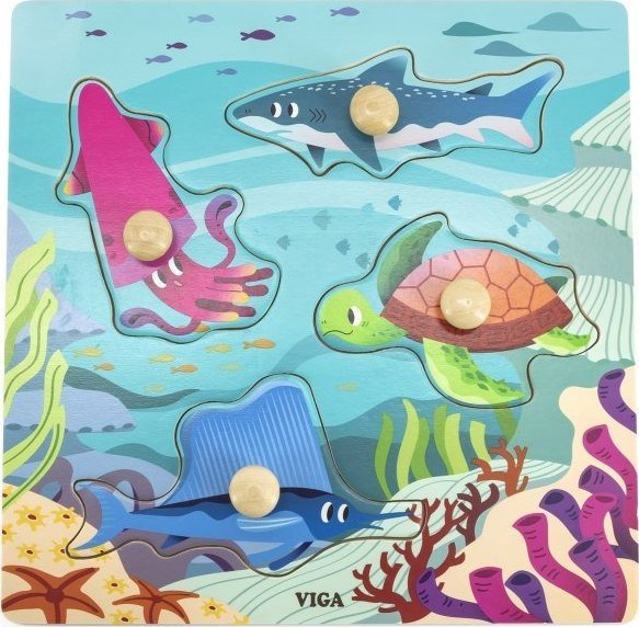 Viga Toys VIGA Drewniane Puzzle z Pinezkami Zwierzęta Morskie Wodne