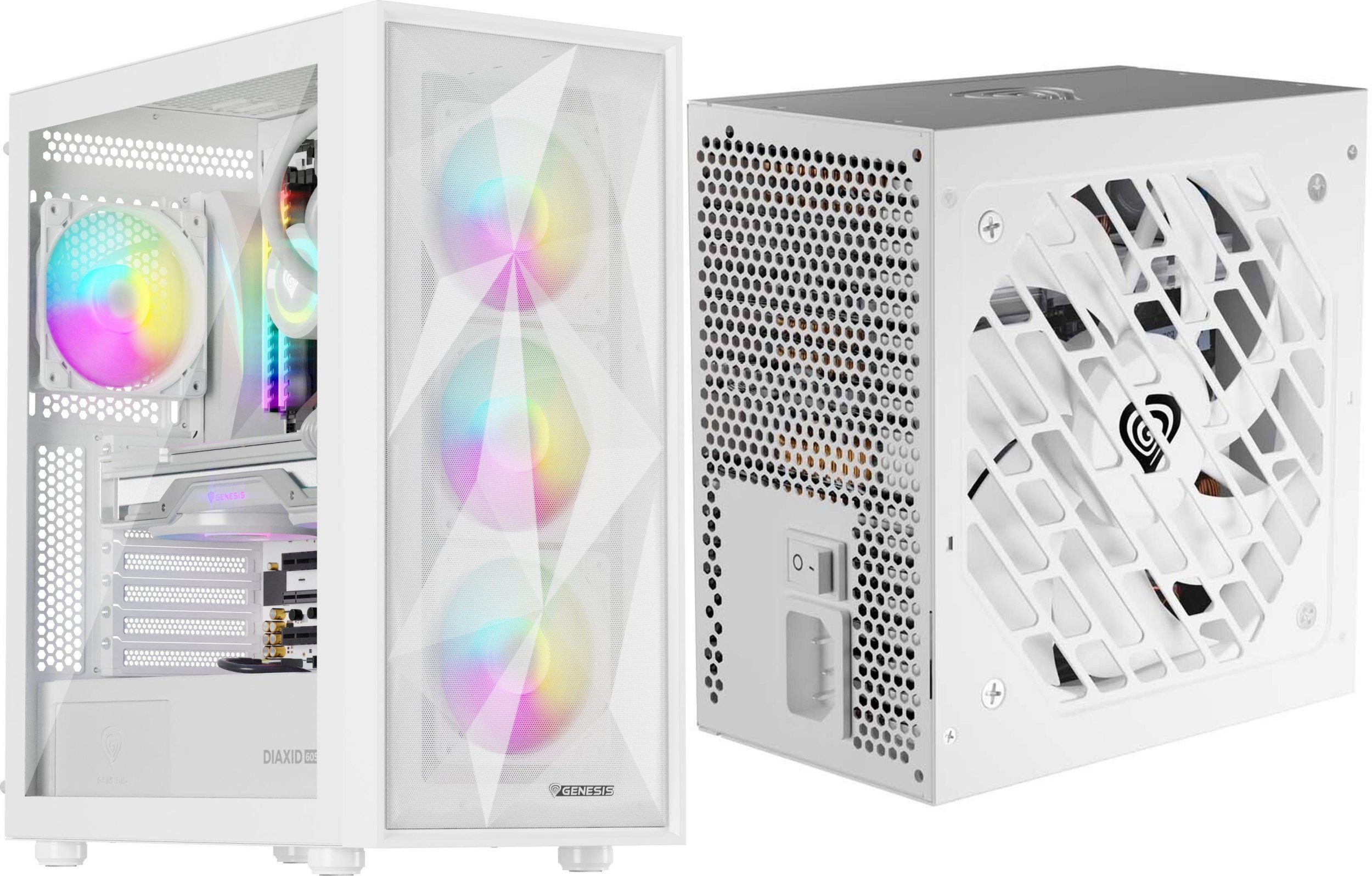 Obudowa GENESIS Diaxid 605 ARGB biała (NPC-2173) + Zasilacz GENESIS Nihon 750NM Biały 750W (NGP-2369)