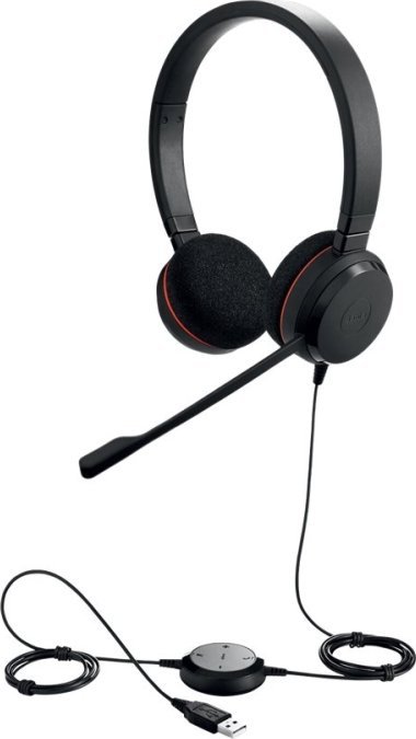 Słuchawki Jabra EVOLVE 20 MS Stereo USB z pałąkiem na głowę tłumienie hałasu złącze USB z przyciskiem wyciszenia i regulacją głośności na przewodzie