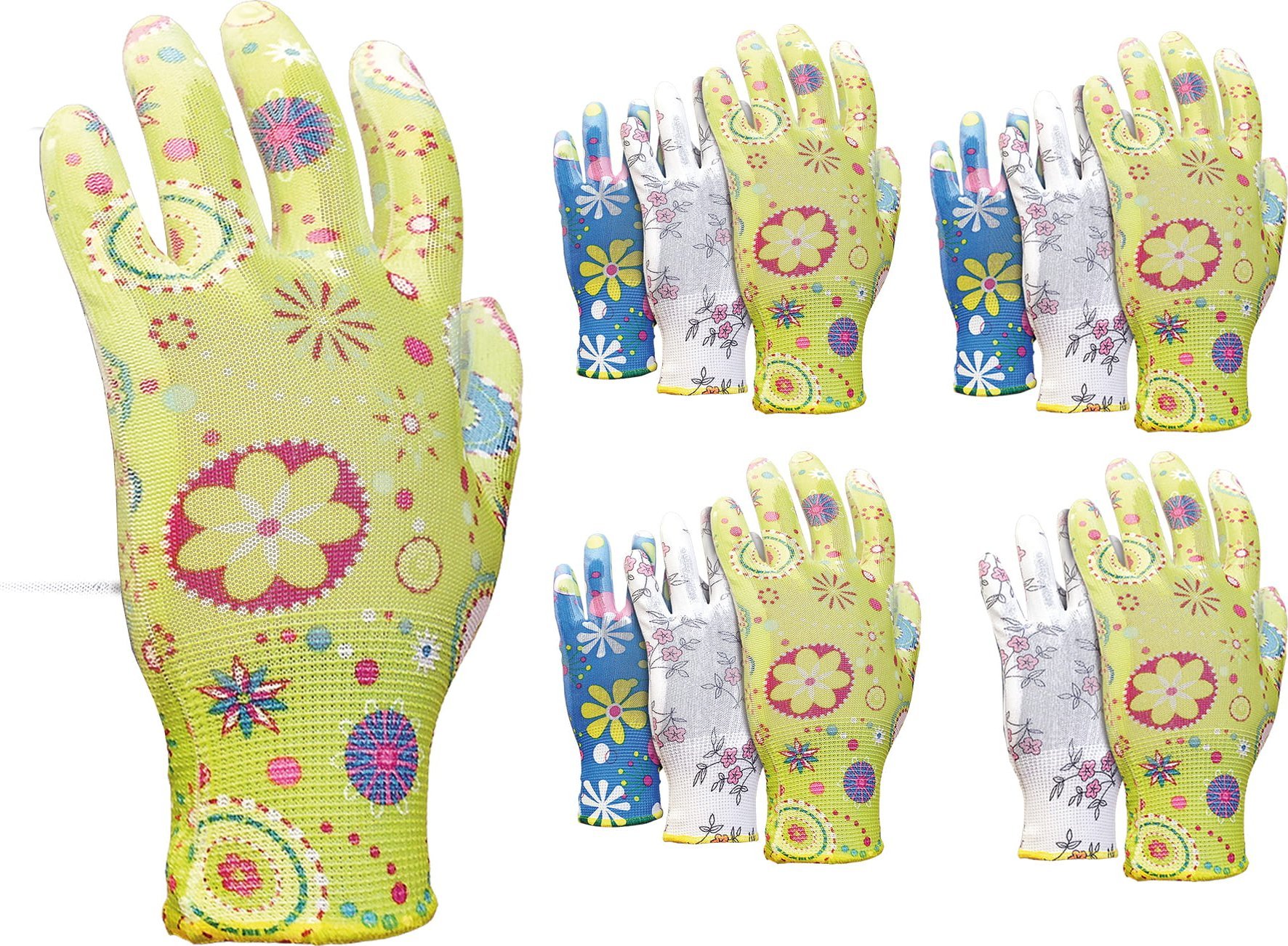 Reis Rękawice ogrodowe / Kolorowe / RGARDEN-PU - 12 Par (7 - S)