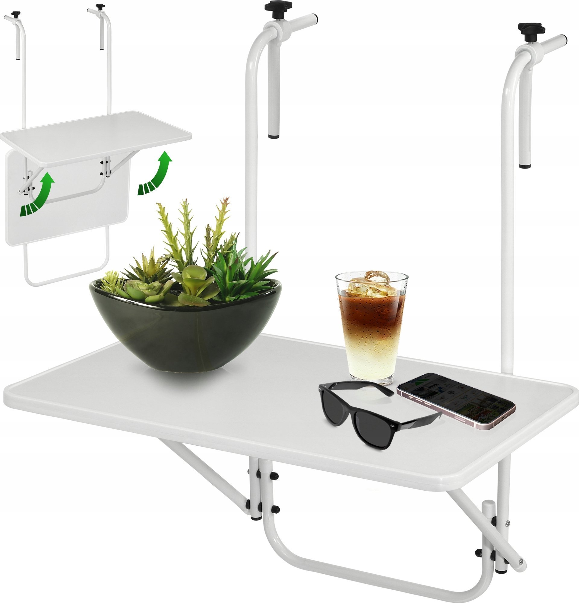 Kadax Stół Stolik Balkonowy Składany Wiszący Metal Biały