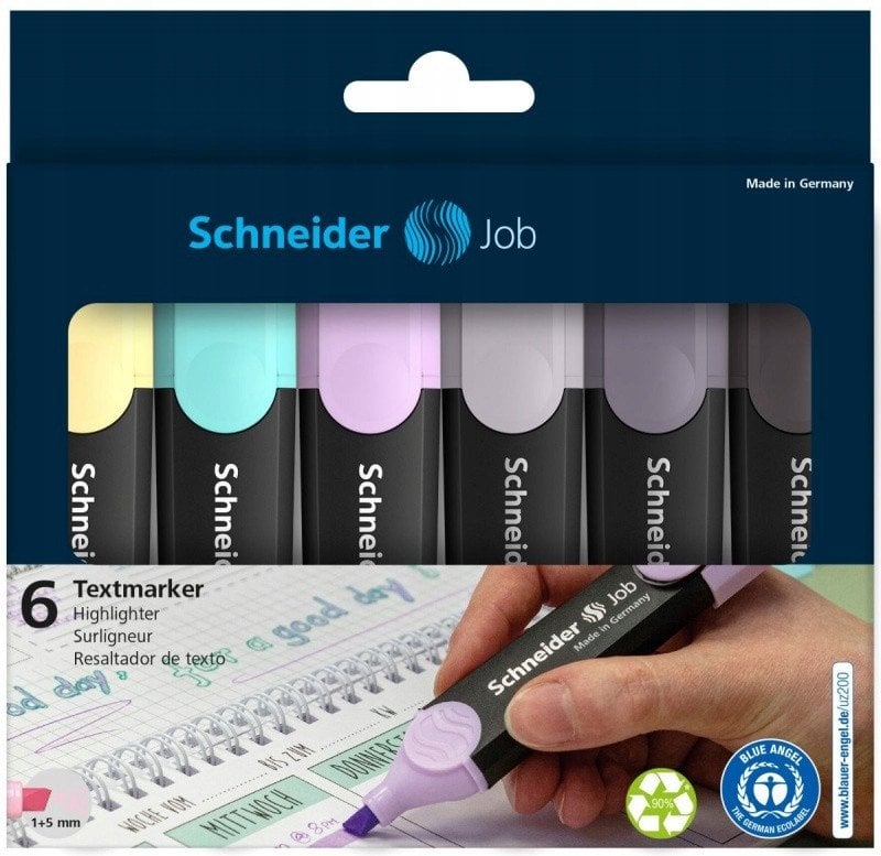 Schneider Zestaw zakreślaczy SCHNEIDER Job Pastel Grey, 1-5 mm, 6 szt., pudełko z zawieszką, mix kol...