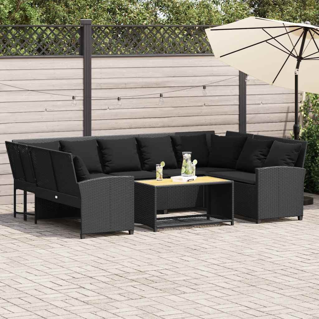 vidaXL Fotel ogrodowy z poduszkami, rattan PE, czarny