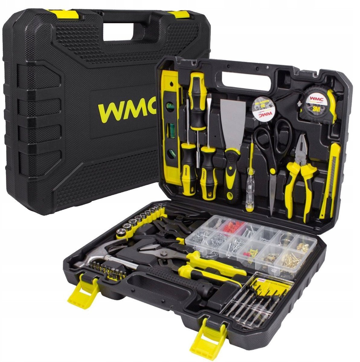 ZESTAW NARZĘDZI KOMPLET XXL WALIZKA NARZĘDZIOWA 1/4' 650 EL. MŁOTEK BITY ŚRUBOKRĘTY WKRĘTAKI POZIOMICA