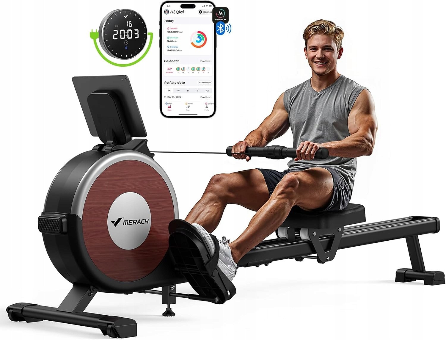 MERACH Wioślarz Q1S Pro elektromagnetyczny 16 poziomami oporu 160 kg nowy