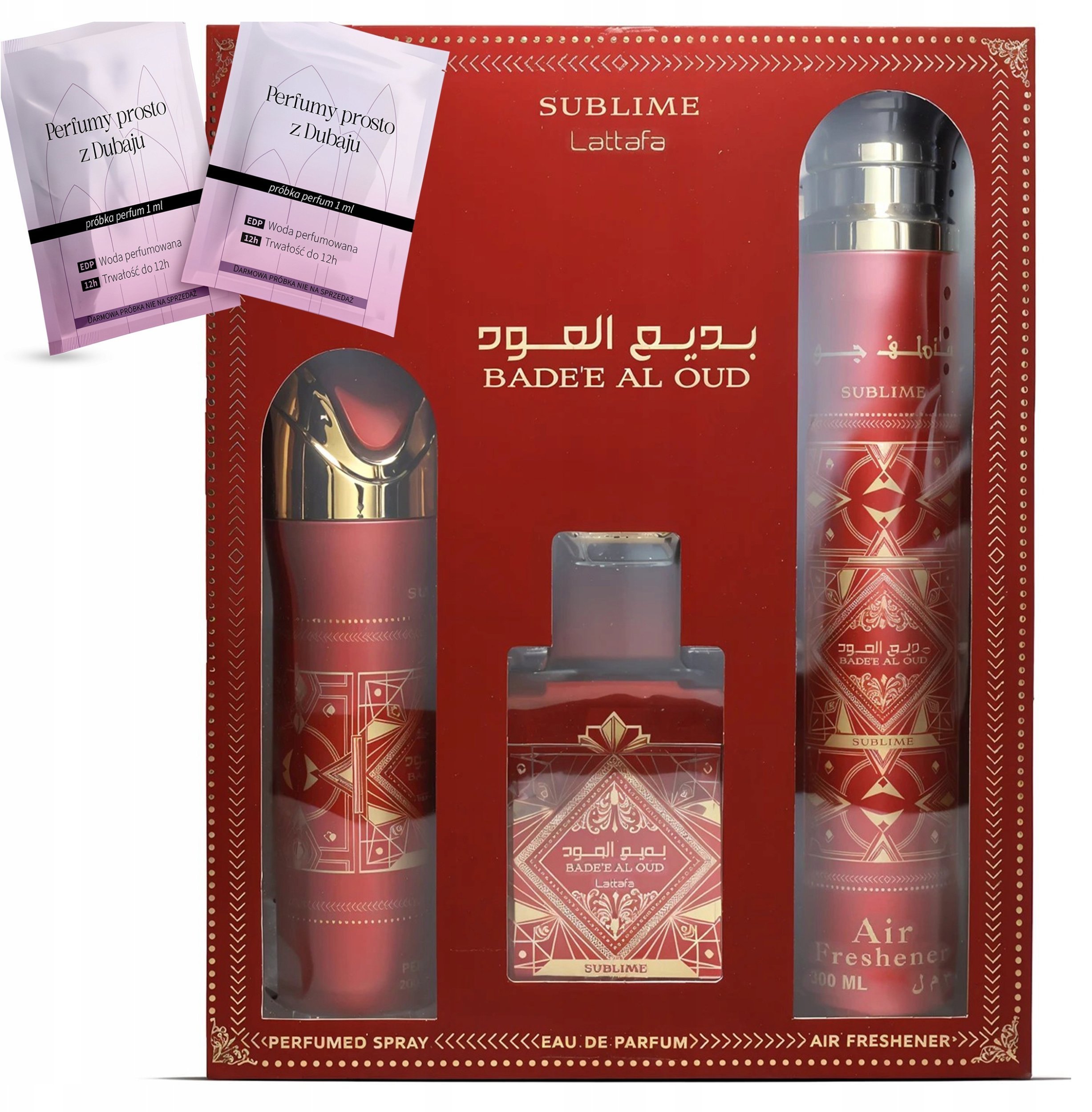 Lattafa SET LATTAFA Sublime Badee Al Oud EDP spray 100ml + PERFUMED SPRAY 200ml + AIR FRESHENER 300ml