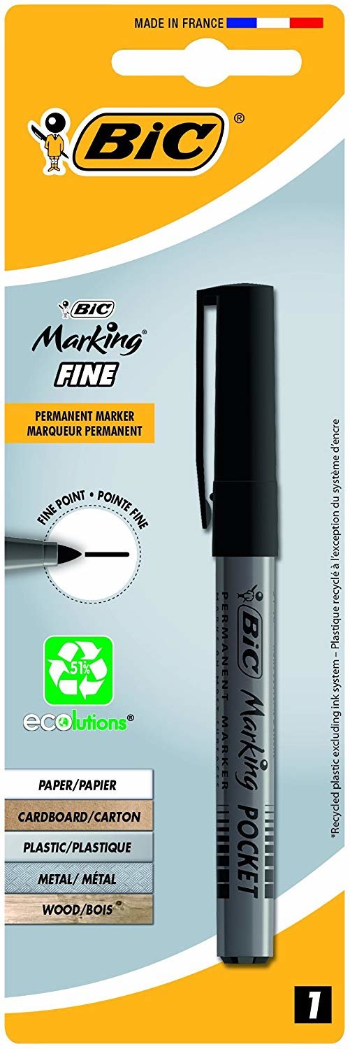 Bic BIC Marking Pocket 1445, Black, Bullet tip, Black, Silver, Medium, 4.2 mm, 1.1 mm
