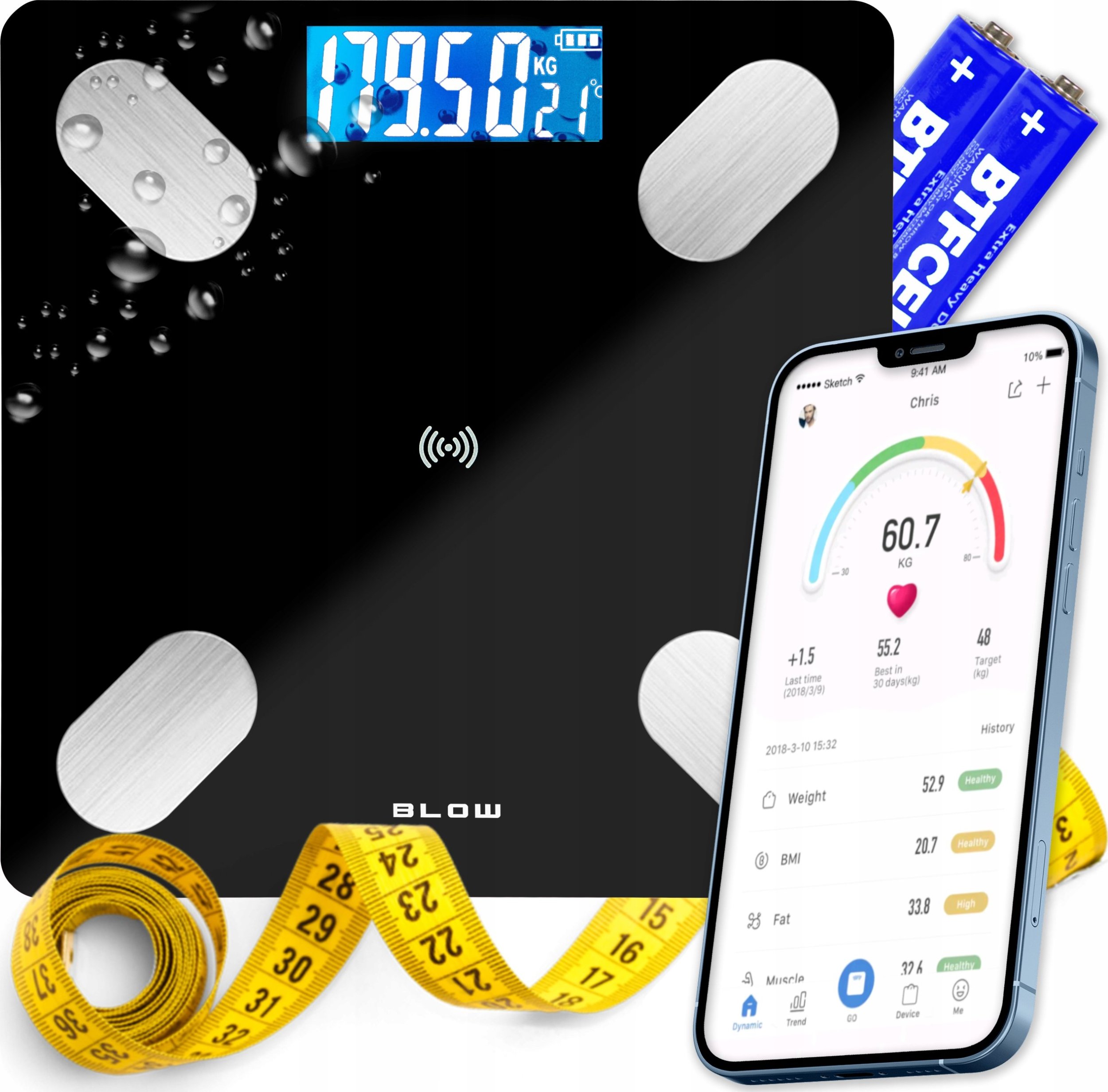 Waga łazienkowa Hello Case Waga Łazienkowa Elektroniczna Analityczna Bluetooth Dokładna Aplikacja BM...