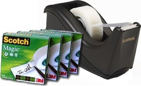 3M Tape Scotch® Magic™ 19 mm x 33m 4 ruller + 1 sort C60 dispenser