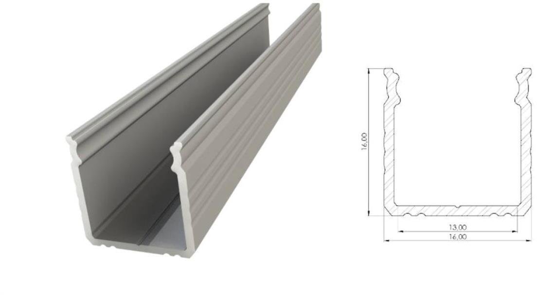 MPL Power Profil ALU nawierzchniowy 16mm, Anodowany srebrny, dł 2020mm, max szer tasmy 12mm (AL12-GL...