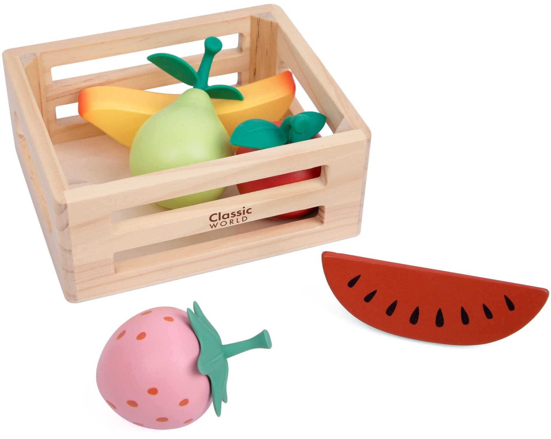 CLASSIC WORLD Zestaw Drewnianych Owoców w Koszyku 6 el.