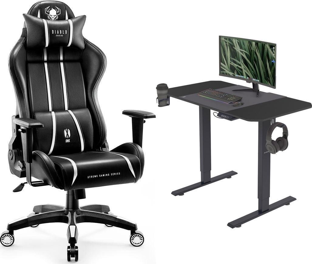 Fotel Diablo Chairs X-ONE 2.0 NORMAL czarno-biały + EGON 1100 Czarne 110 cmx60 cm