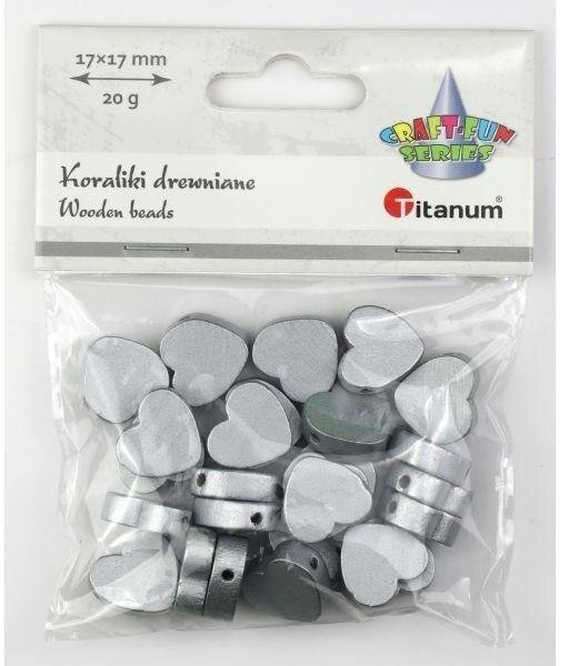 Hipo Koraliki drewniane serca płaskie srebrne 17x17mm