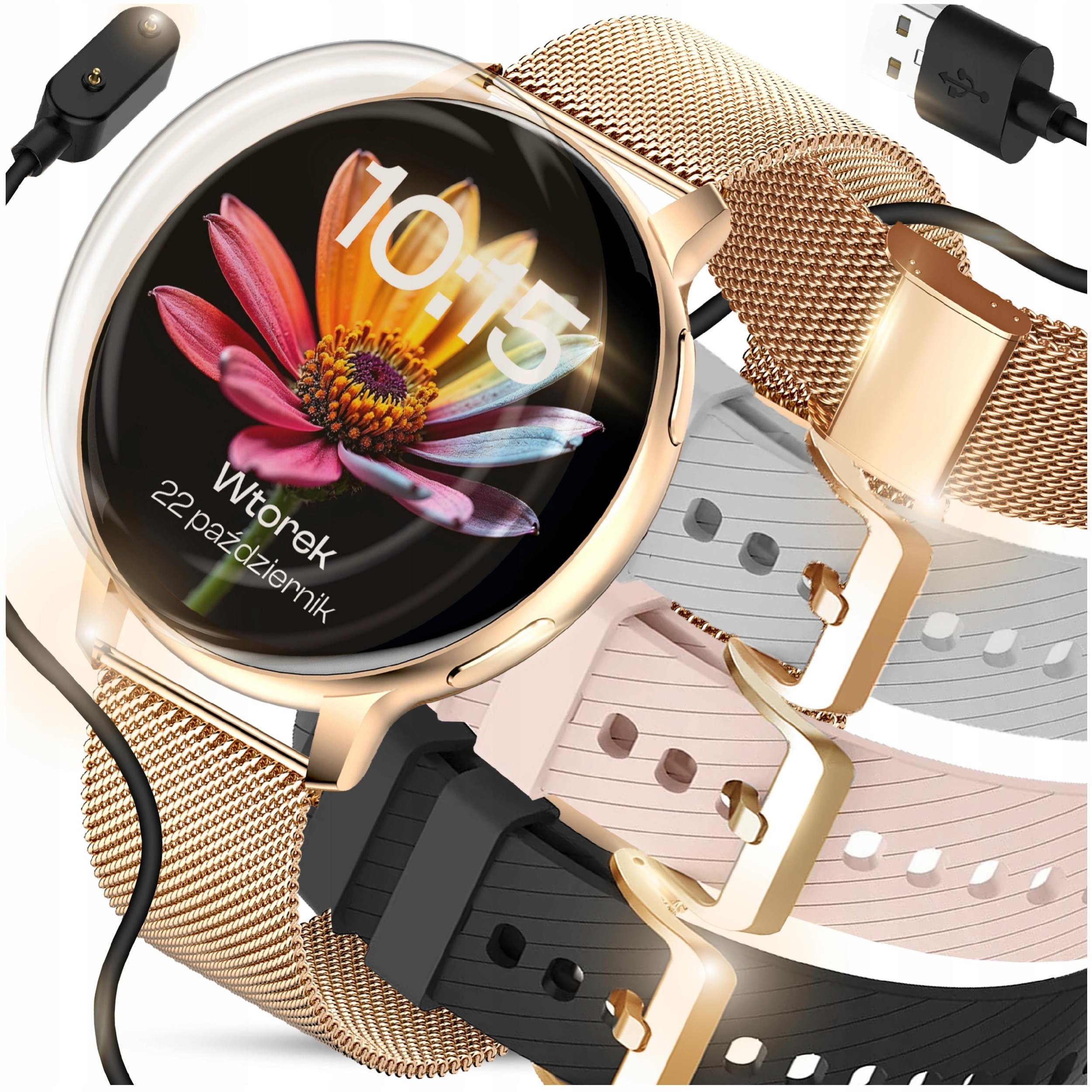 SMARTWATCH ZEGAREK DAMSKI MENU PL ROZMOWY POWIADOMIENIA PULS SPORT ZDROWIE