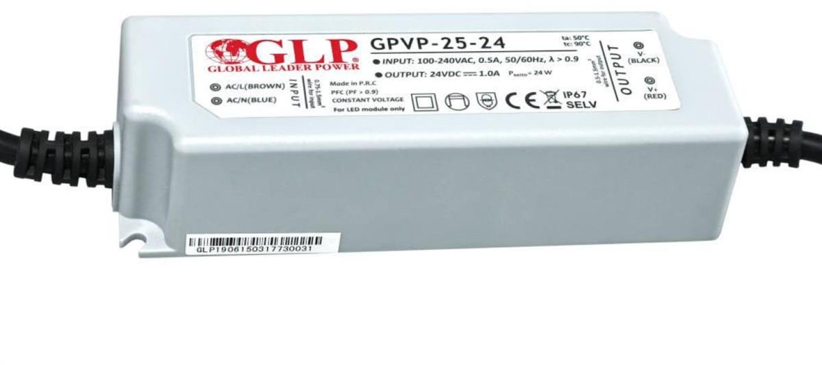 GPVP-25-24 Zasilacz impulsowy do LED 24W 24V/1A IP67 podwójna izolacja przewodów