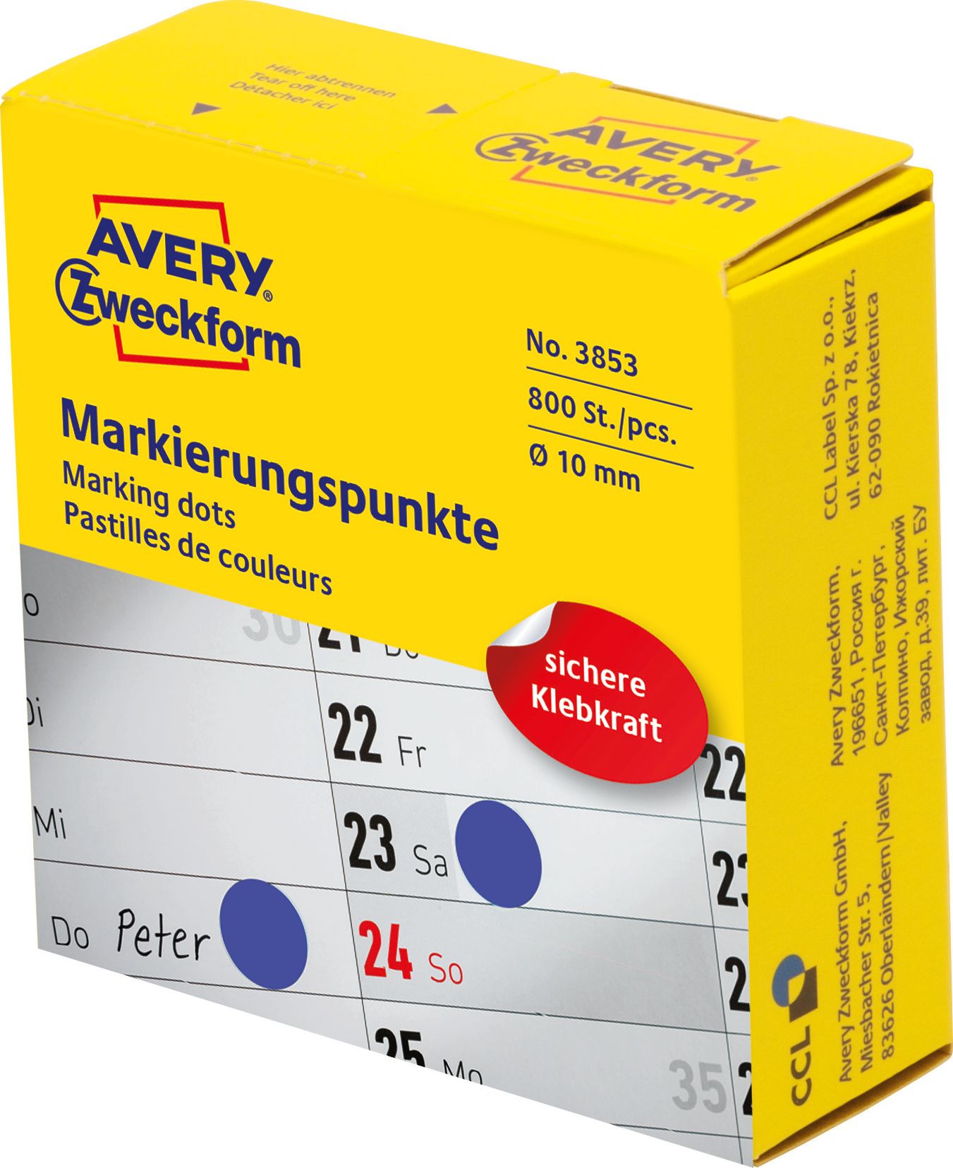 Avery Zweckform Kółka do zaznaczania w dyspenserze , 800 szt./rolka, O10 mm, niebieskie, NIEBIESKI