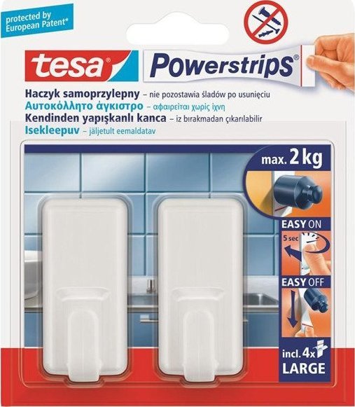 Tesa Haczyk samoprzylepny Powerstrips 2 szt. prostokątny biały - 59701-00000-00
