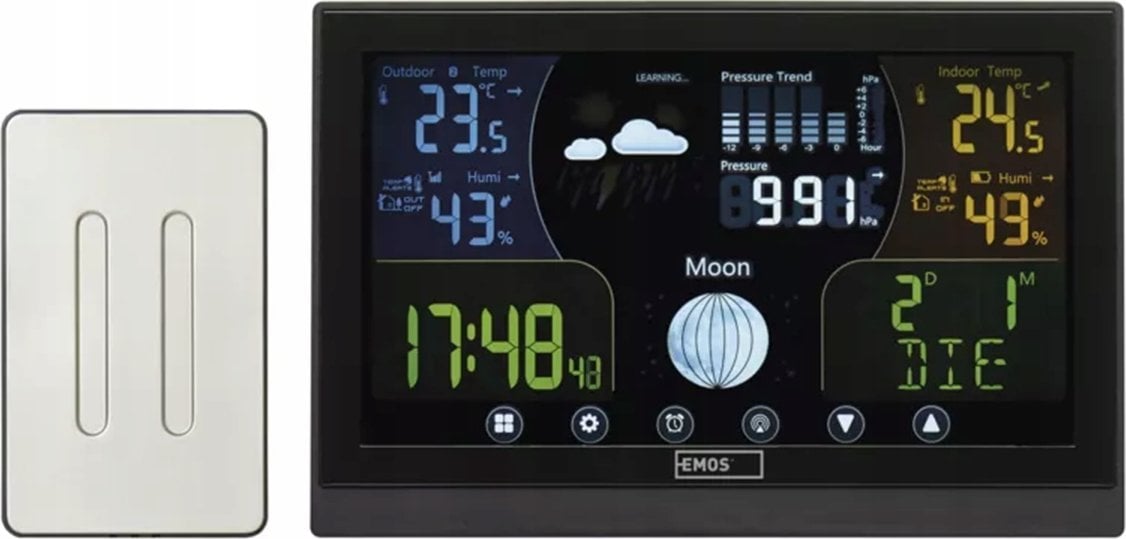 Antena Emos Bezprzewodowa stacja pogodowa Emos E6018 ekran dotykowy komunikacja radiowa do 100m czarna