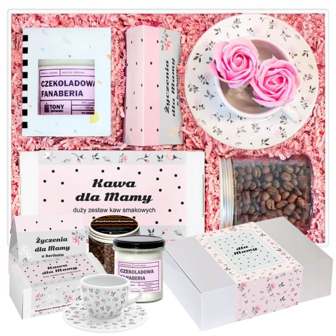 Cup&You BOX zestaw prezentowy dla mamy "Kochana Mama". zestaw herbat, świeca sojowa czekoladowa fanaberia, filiżanka ze spodkiem, kawa śmietankowa 200