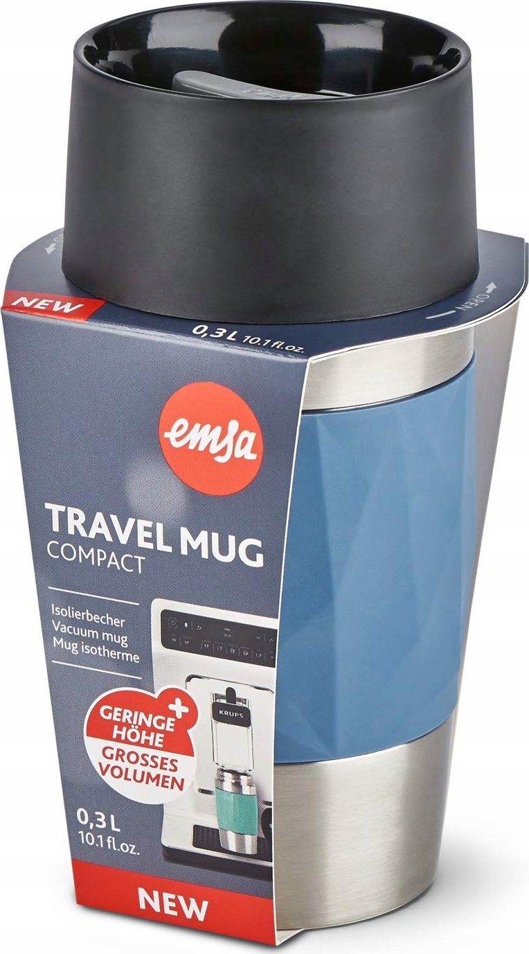 Emsa TRAVEL MUG Compact thermal mug (blue/stainless steel, 0.3 liters, screw cap)