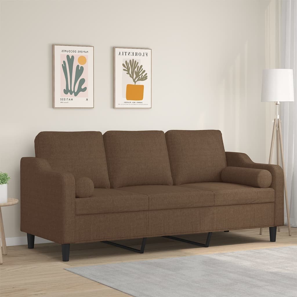 Фото - Диван VidaXL 3-osobowa sofa z poduszkami, brązowa, 180 cm, tkanina 