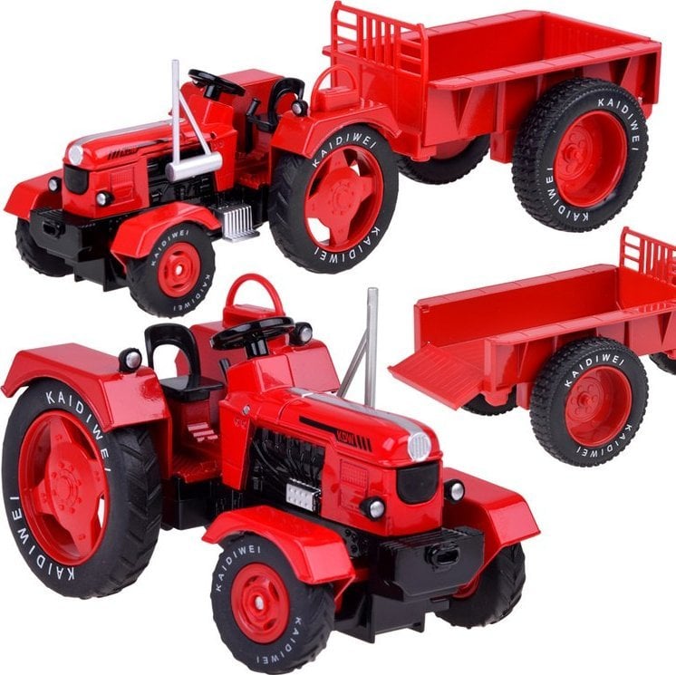 Jokomisiada Czerwony Metalowy Traktor z przyczepką Skrętne Gumowe koła 1:18 ZA5202
