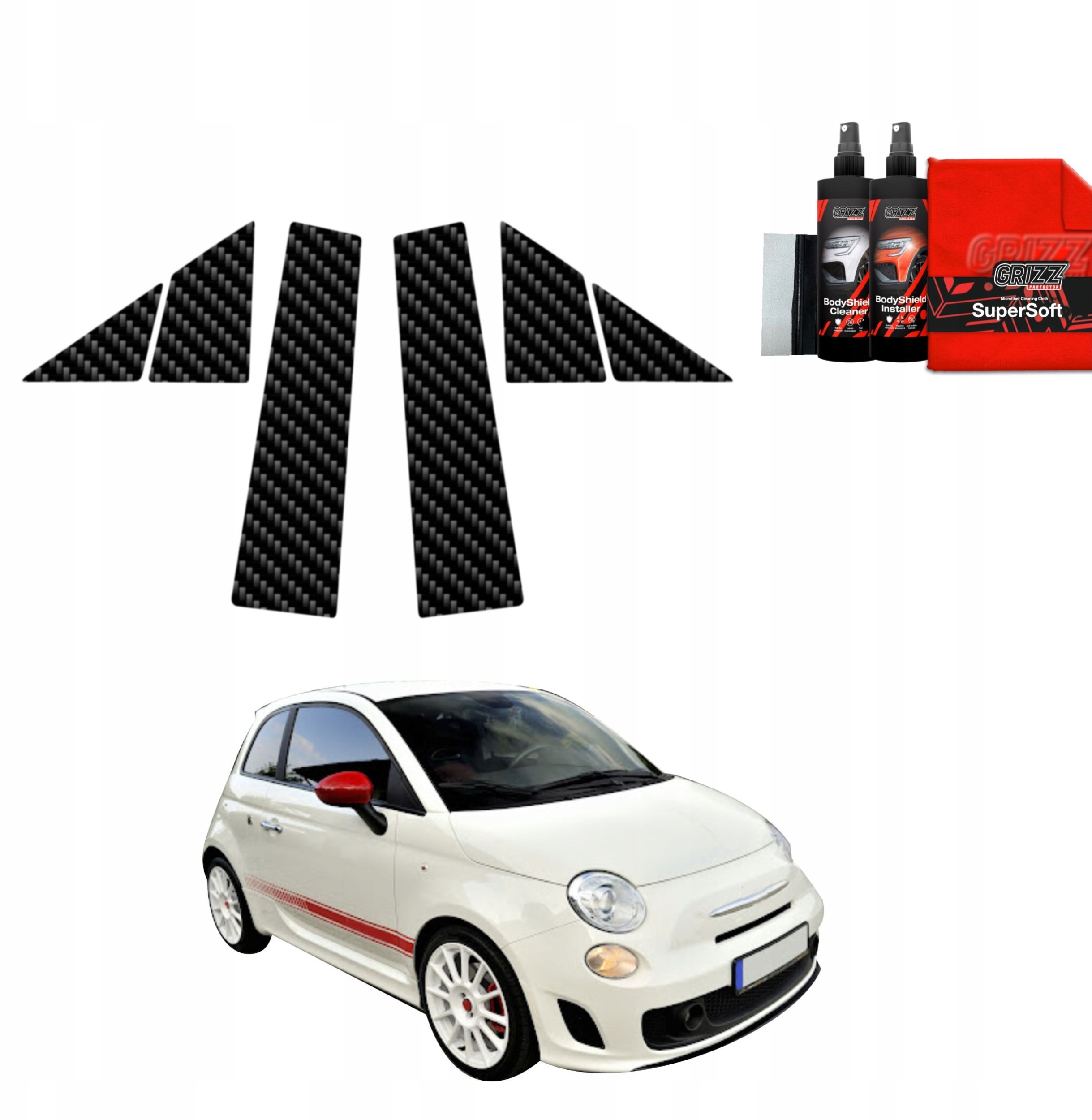 GrizzGlass Folia karbonowa na słupki GrizzGlass BodyShield do Abarth 500 (2016-2023) [6w1]