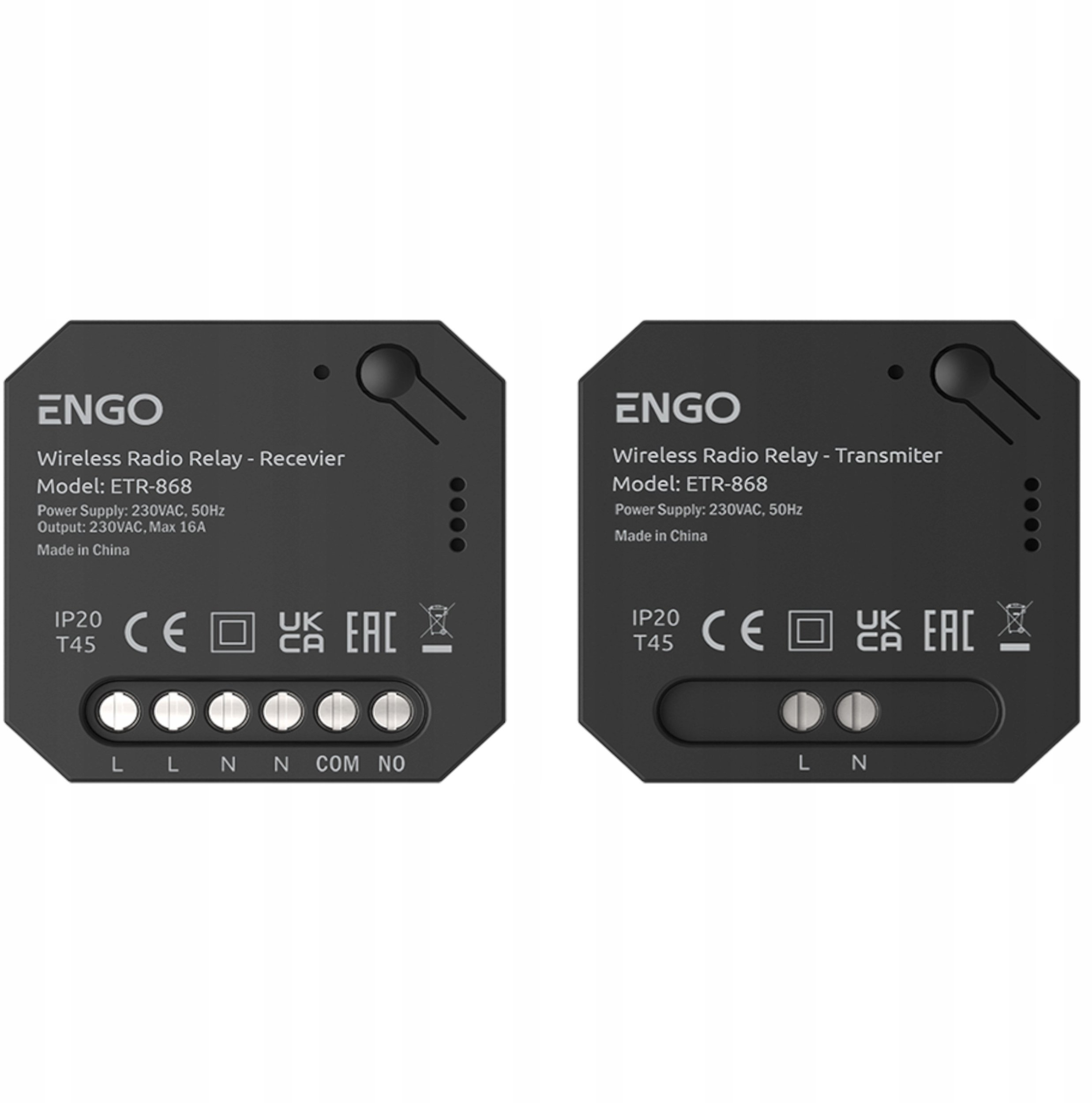Engo ETR-868 - przekaźnik bezprzewodowy, nadajnik+odbiornik, sterowany radiowo, 868Mhz, 230V