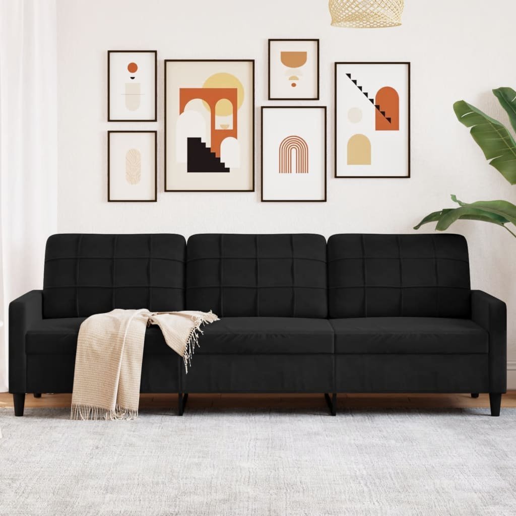 Фото - Диван VidaXL Sofa 3-osobowa, czarny, 210 cm, obita aksamitem 