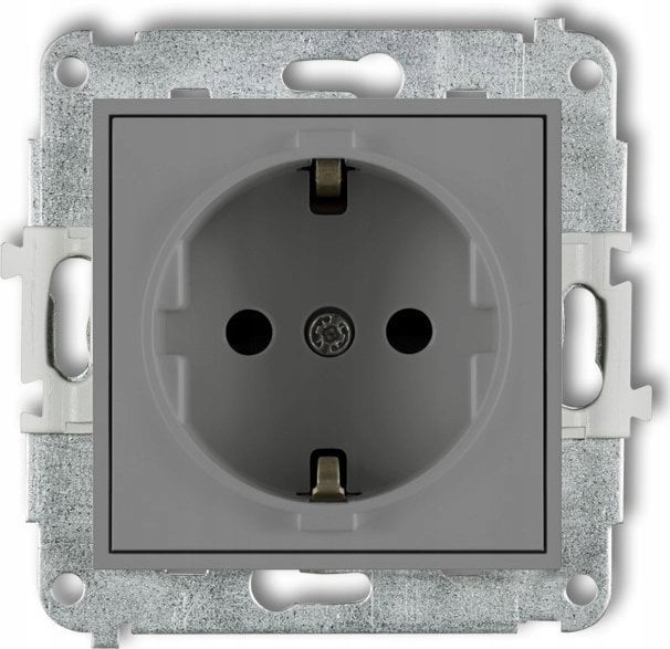 Karlik Gniazdo pojedyncze Karlik Mini 27MGP-1sp z uziemieniem SCHUKO 2P+Z przesłony torów prądowych szary mat