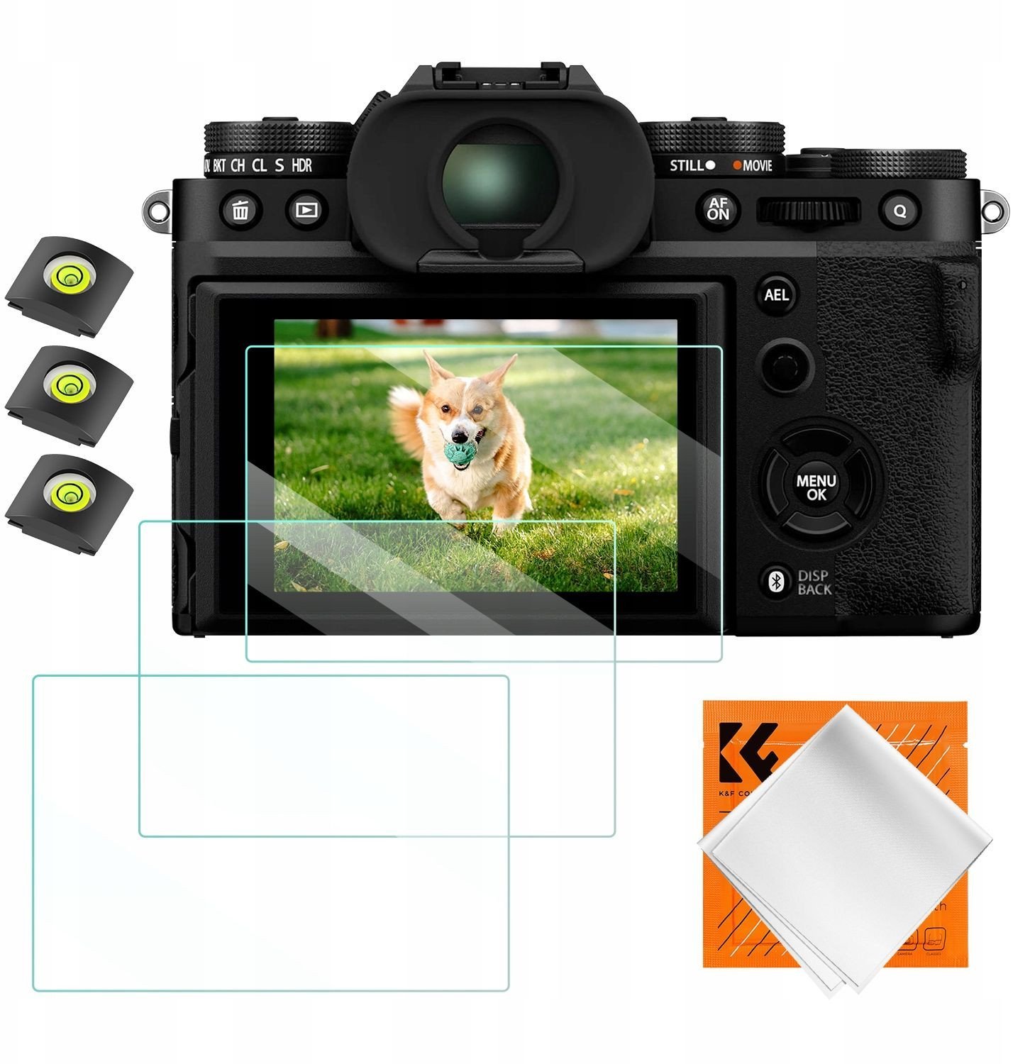3x Zestaw Osłona Szkło 9h Na Ekran I 3x Osłona Na Zimną Stopkę Fujifilm X-t5 / K&f Concept / Sku.2196