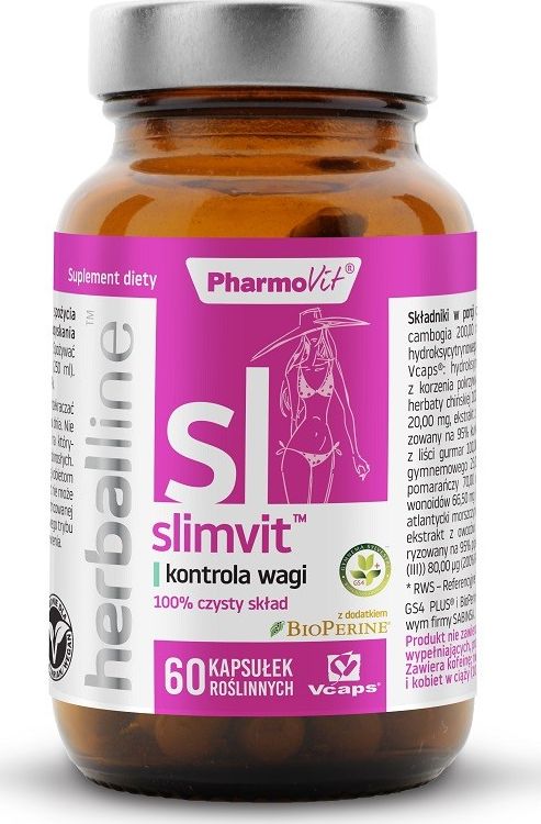 Pharmovit Slimvit Herballine 60 Kaps. Kontrola Wagi Czarny Pieprz Bioperine Garcinia Cambogia Gurmar Gorzka Pomarańcza Kelp