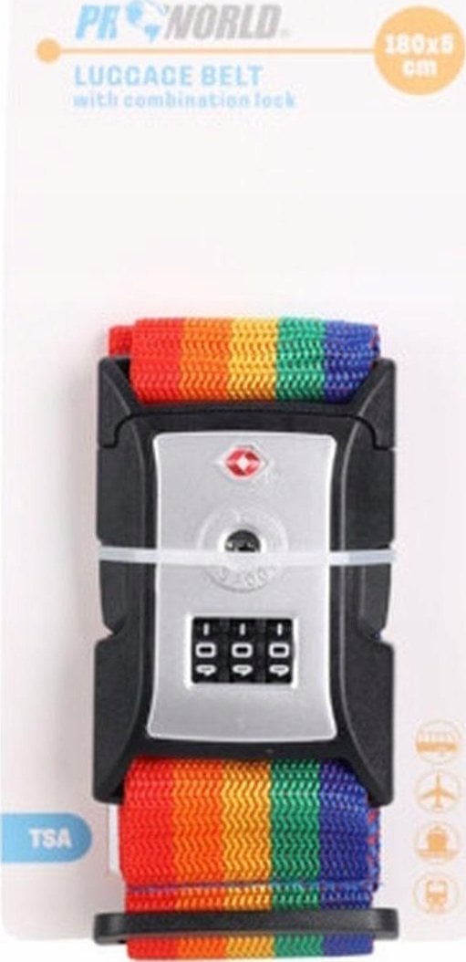 UNIWERSALNY PAS ZABEZPIECZAJĄCY DO WALIZKI SPINAJĄCY 180x5CM NA SZYFR PROWORLD - MULTIKOLOR