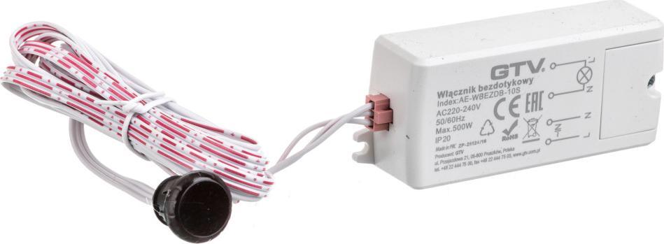 GTV Włącznik bezdotykowy jednobiegowy do drzwi przesuwnych max. 500W AC 220-240V 50/60Hz IP20 czarny...