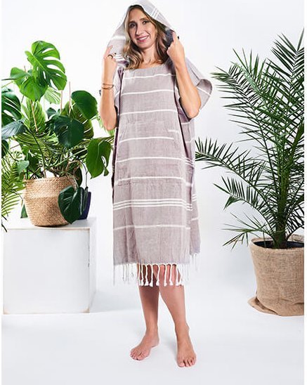 Yeye Poncho hammam damskie beż 100% bawełna