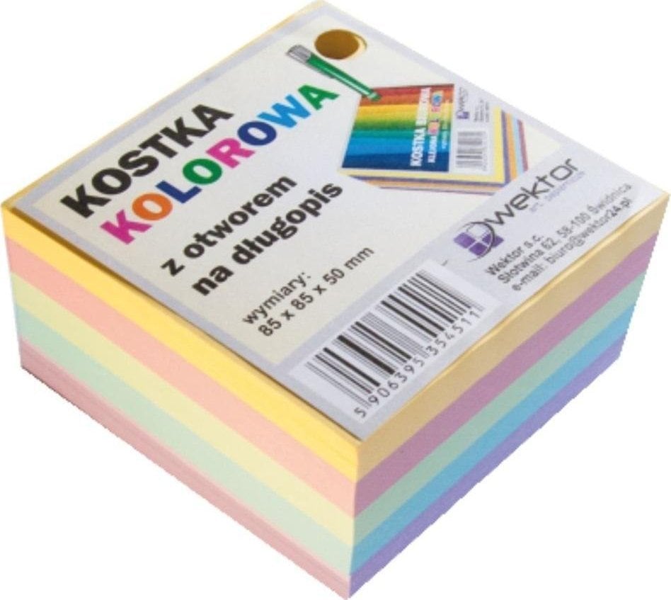 Wektor Kostka klejona kolor 85x85mm 5cm otwór na długopis