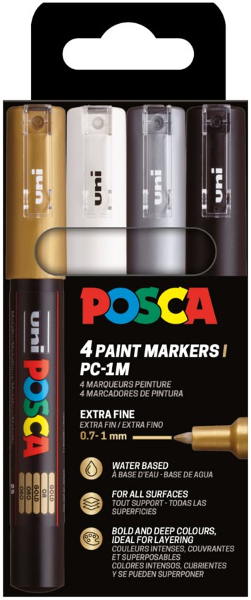 Posca POSCA PC-1M zestaw 4 szt. (czarny, biały, złoty, srebrny)