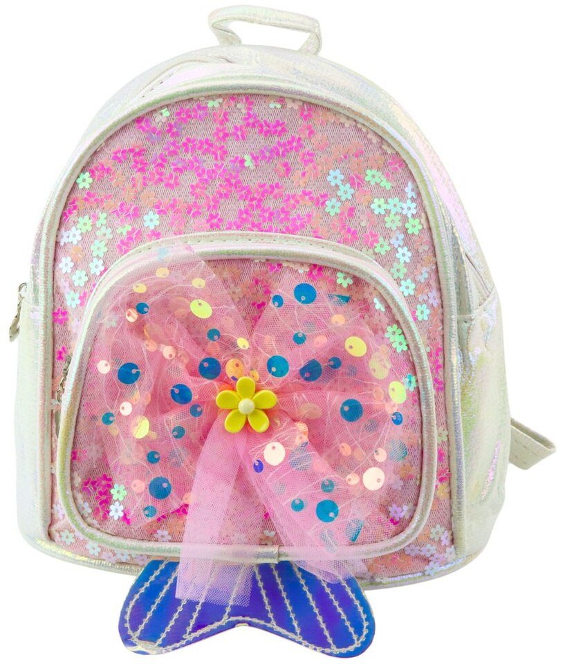 LeanToys Plecak Dziecięcy Cekiny Tiulowa Kokarda Biały 20cm 3,8L EDUKAMP