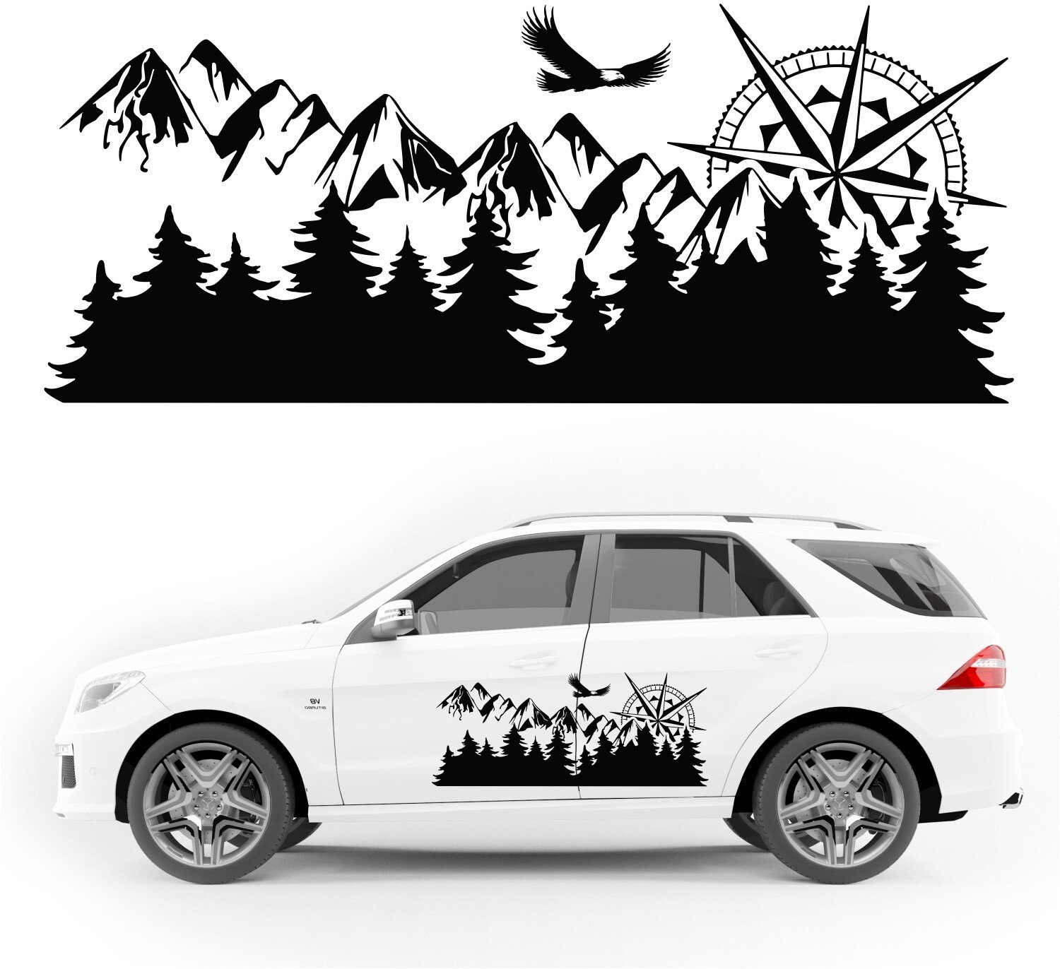 Stabilus naklejka na samochód wodoodporna góry jastrząb kompas KAMPER przyczepę kempingową camper auto 100 cm (W-V002_100)