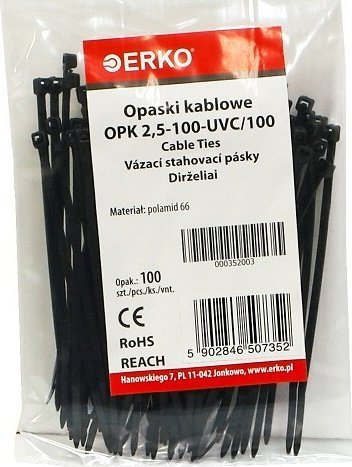 Organizer Erko Opaska zaciskowa czarna OPK 100/2,5 UV 100szt ERKO