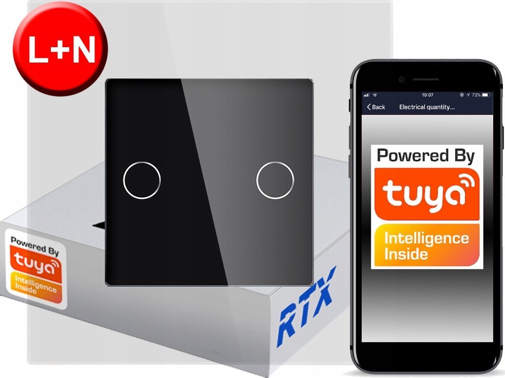 Włącznik Dotykowy 2 obw.cz ZigBee TUYA RTX SH# L+N