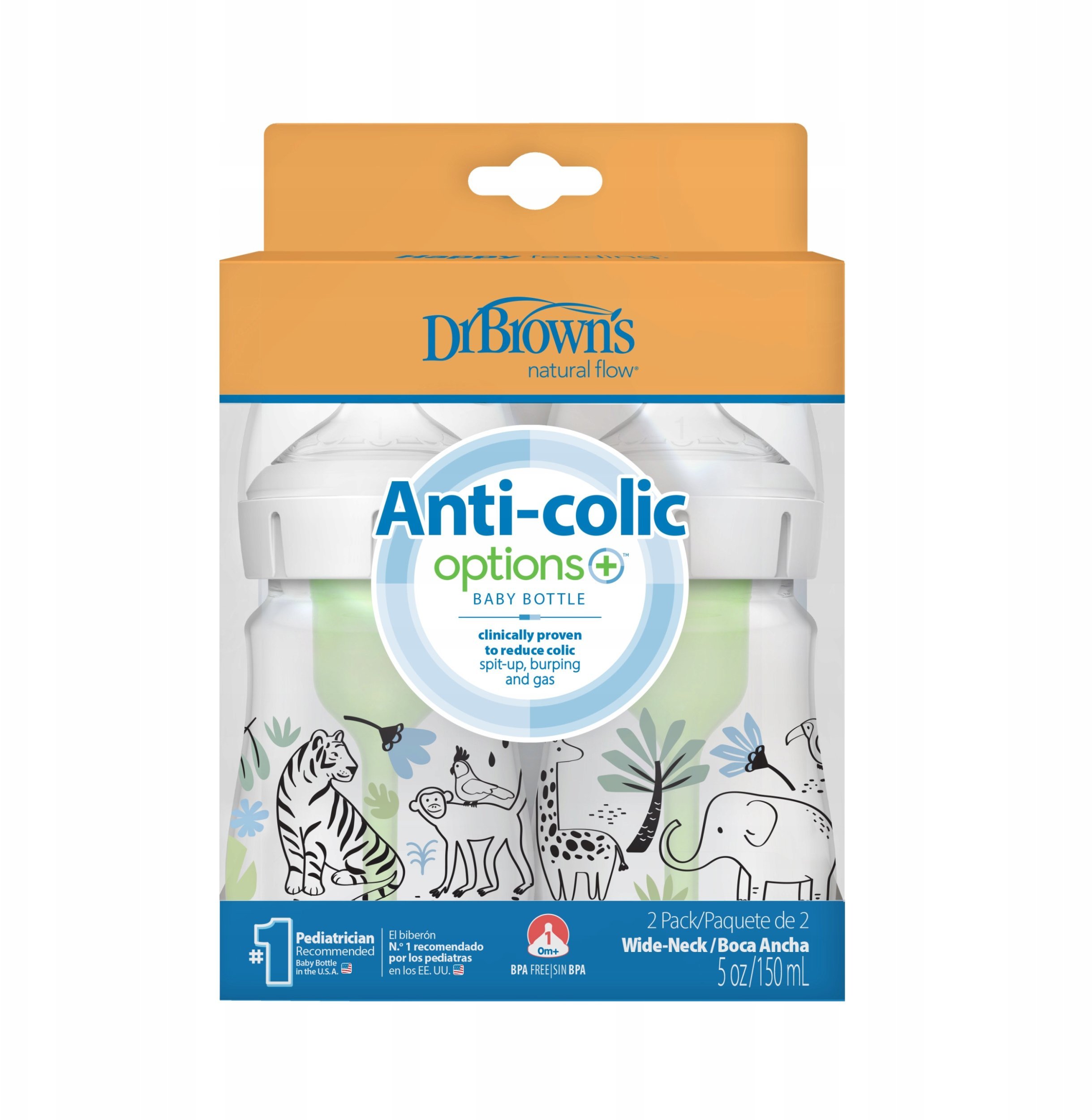Dr Browns DR BROWN`S-WB52014-BUTELKA SZEROKA SZYJKA 150ML OPTIONS+ 2PAK Dżungla