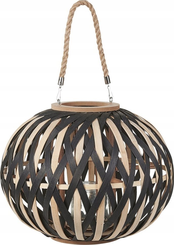 Zdjęcia - Naświetlacz LED / lampa zewnętrzna Beliani Lumarko Lampion bambusowy 37 cm naturalny z czarnym BESAH! 