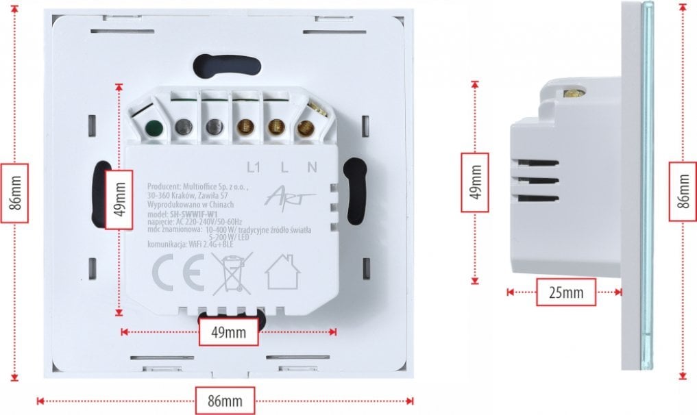 Art SMART WYŁĄCZNIK ŚWIATŁA ZIGBEE 3.0 pojedynczy biały ART oem