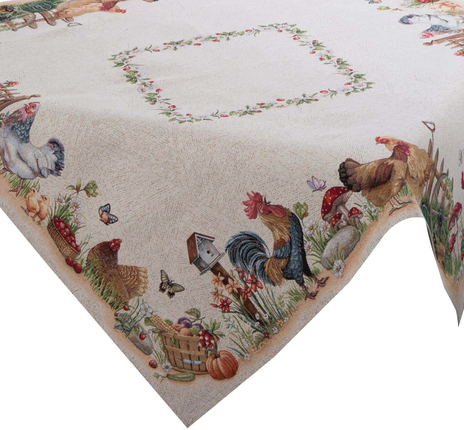 Eurofirany Obrus gobelinowy 100x100 cm kwadratowy folk koguty