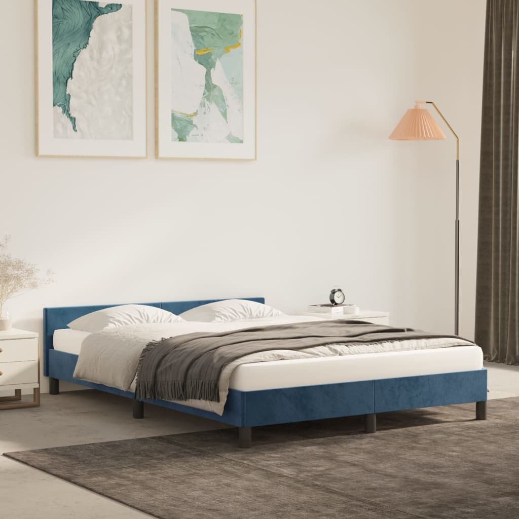Фото - Ліжко VidaXL Rama łóżka z zagłówkiem, ciemnoniebieska, 140x190 cm, aksami 