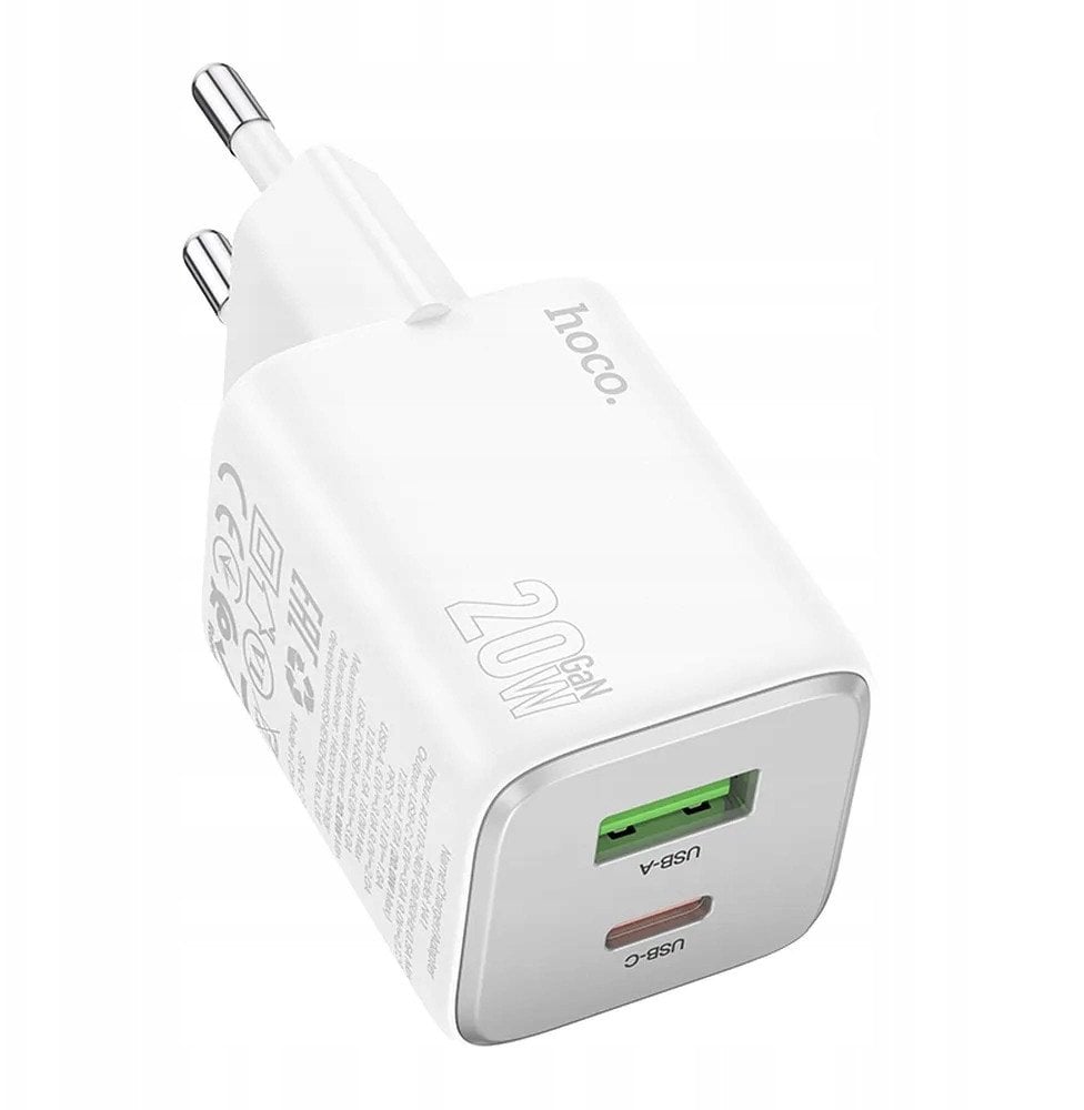 Ładowarka sieciowa do telefonu Hoco USB A + USB C QC3.0 PD 3A 20W N41 biała