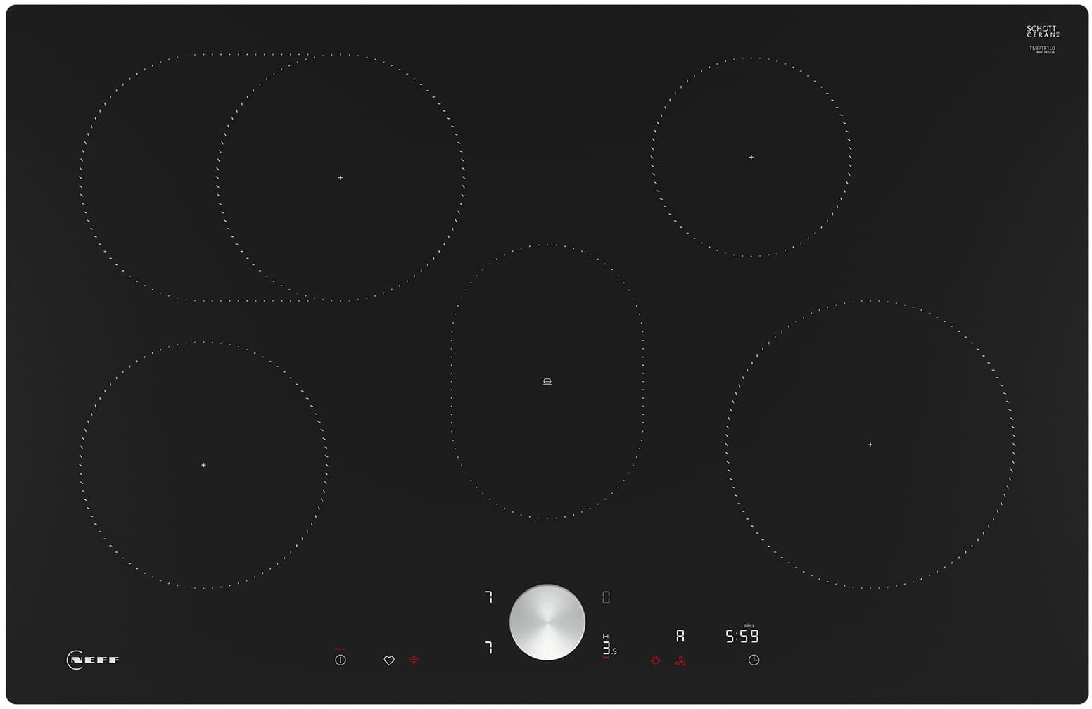 Płyta grzewcza Neff T58PTF1L0 N 90, self-sufficient hob (black/stainless steel, 80 cm)