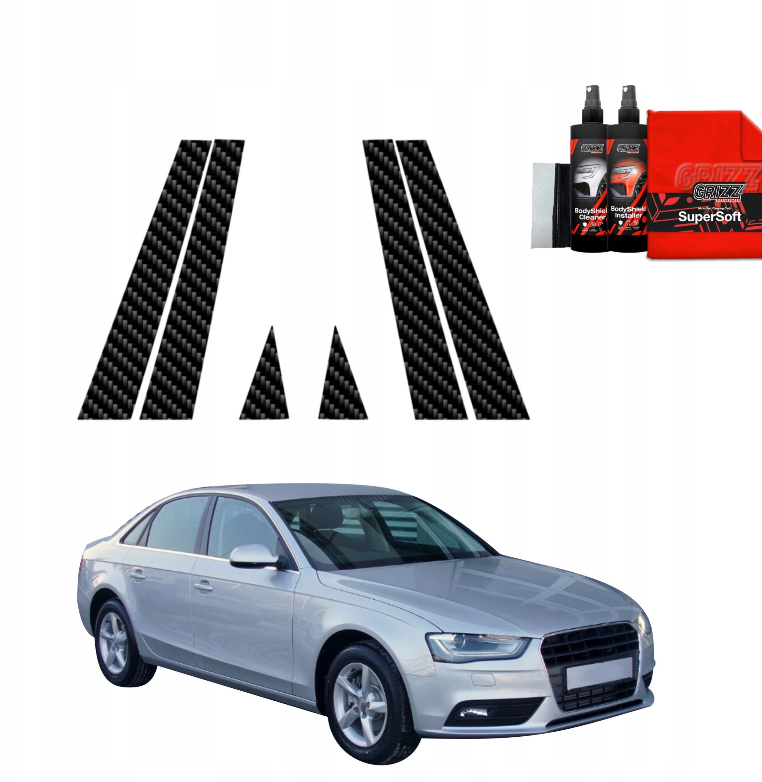 GrizzGlass Folia karbonowa na słupki GrizzGlass BodyShield do Audi A4 B8 Sedan Facelifting (2011-2015) [6w1]