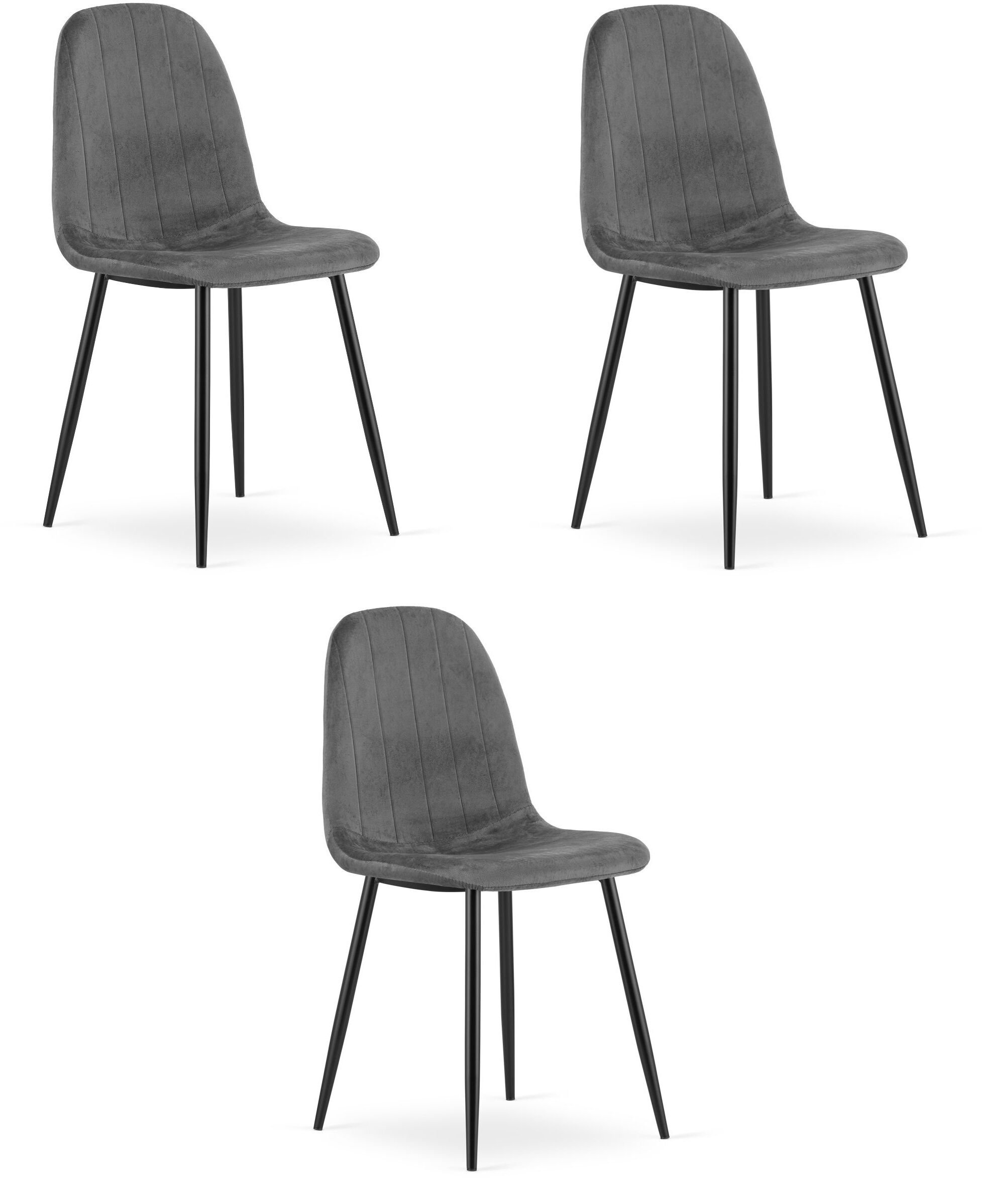 OSKAR Krzesło welurowe PADVA szary ciemny zestaw 3 szt czarne nogi do kuchni
